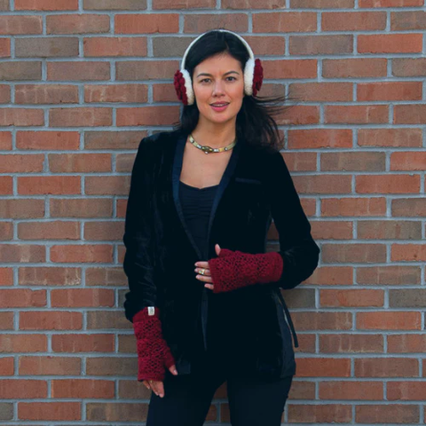 Textural Play with Blue Faux Fur Earmuffs and Layered Vests — Earmuffs Outfits