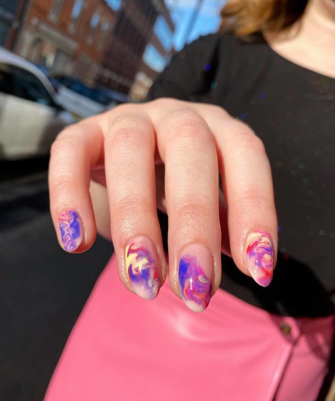 Vibrant Multi-Color Abstract Marble — Winter Marble Nails