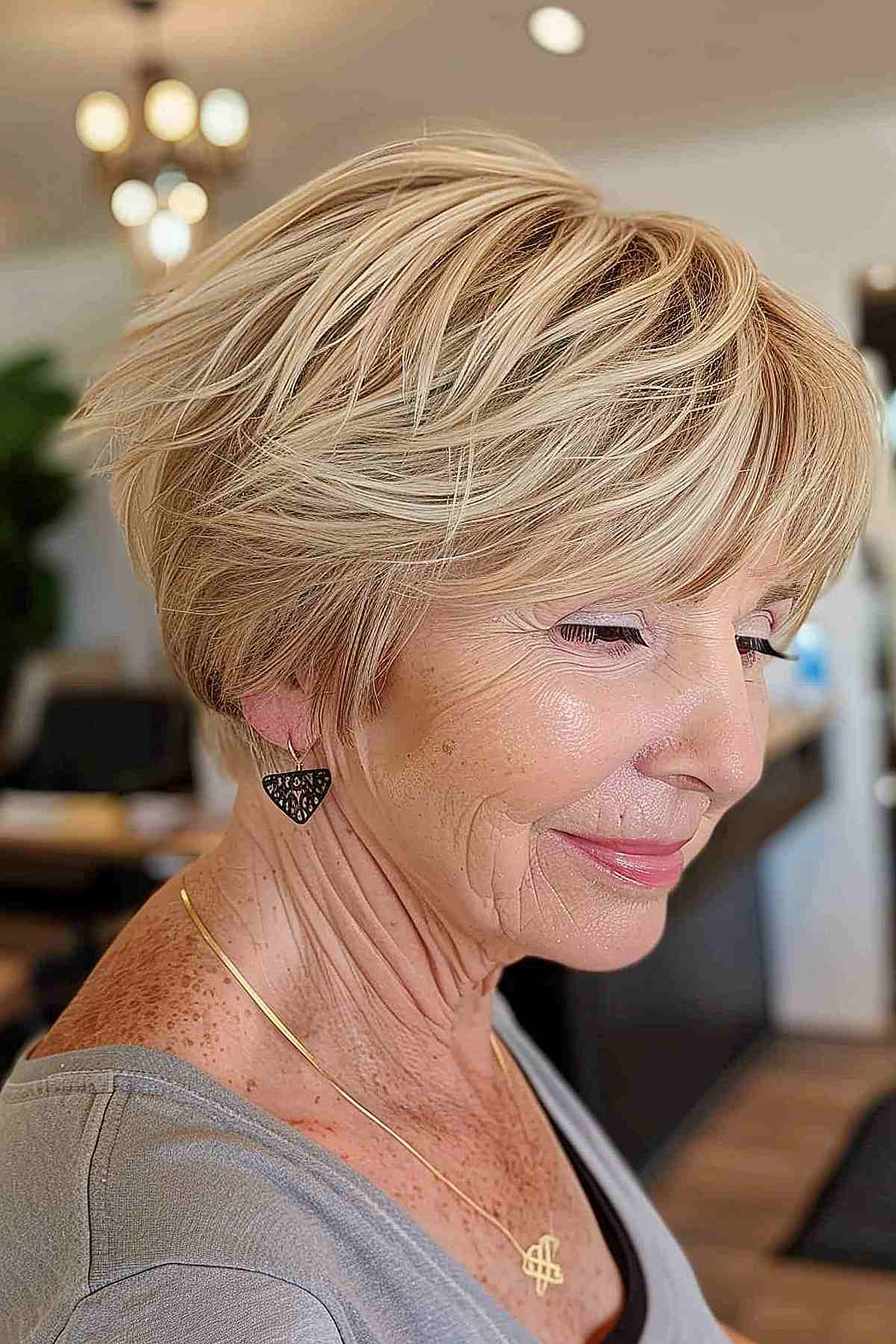 Honey Blonde Ear-Length Layered Cut — Winter Haircuts for Women Over 60