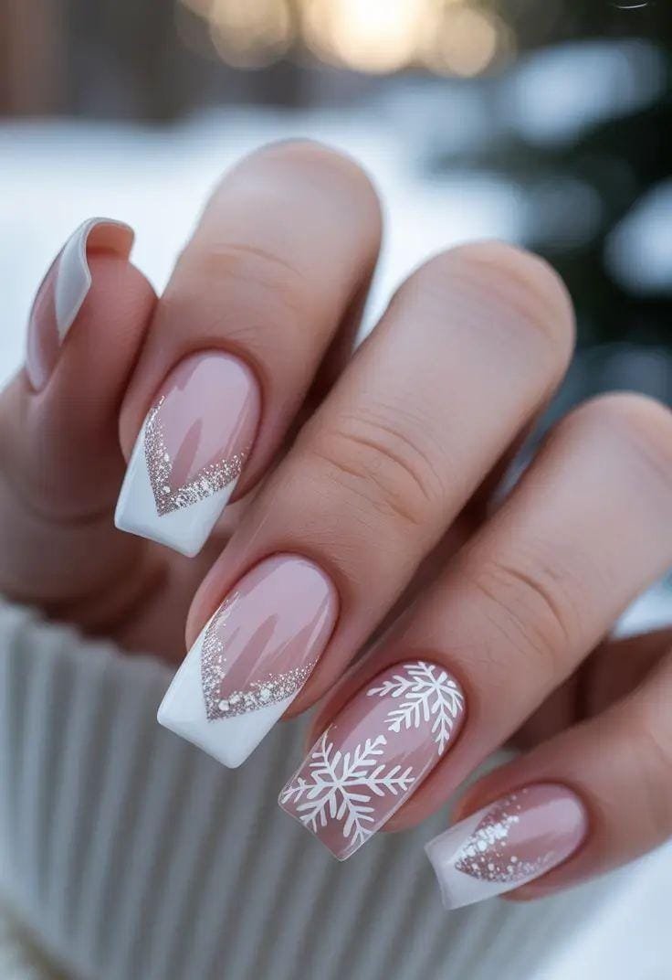 Medium Square French Chevron Glitter Medium Square French Chevron Glitter — Winter Square Nails