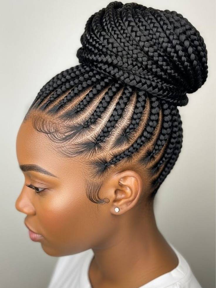Black Braided Bun With Cornrows — Winter Braid Colors for Black Women