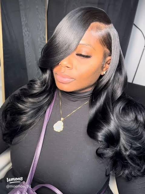 Shiny Jet Black Layered Blowout Shiny Jet Black Layered Blowout — Jet Black Hair
