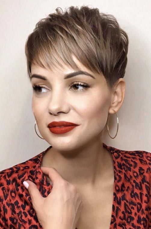 Brown Pixie With Textured Layers Brown Pixie With Textured Layers — Winter Hairstyles for Short Hair