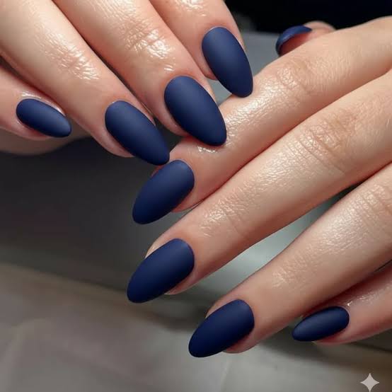 Medium Almond Matte Navy — Navy Blue Nails
