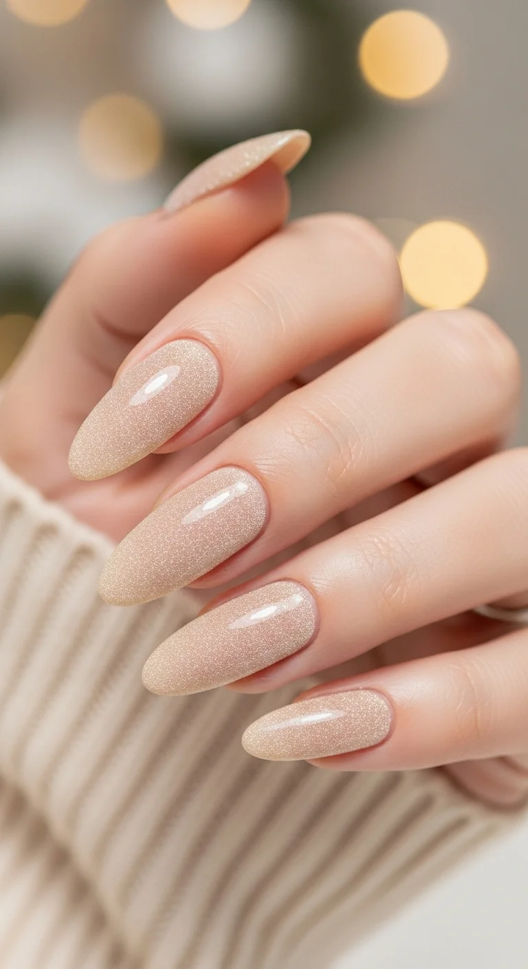 Pale Beige Gold Glitter Nails — Velvet Nails