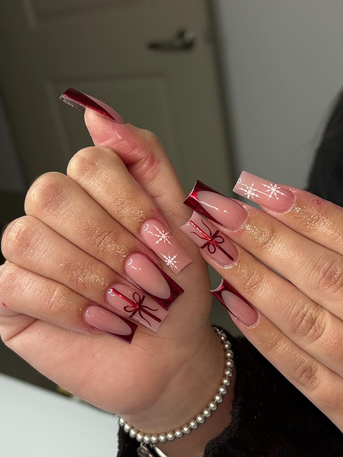 Glossy With Metallic Red French Tips Visual Idea Glossy With Metallic Red French Tips Visual Idea — Winter Coffin Nails