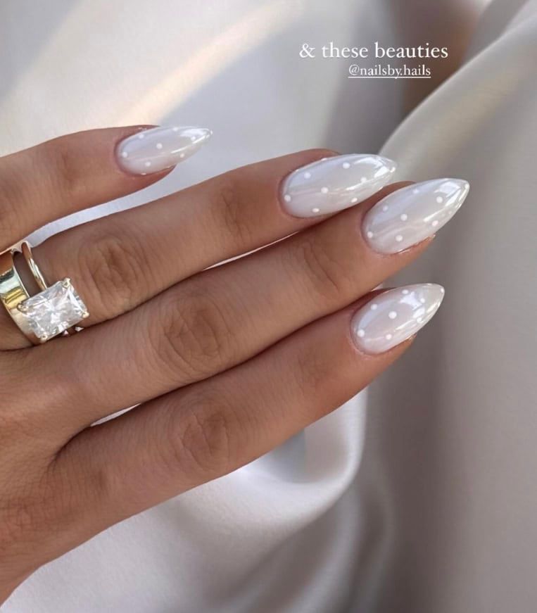 White Dots On Milky White Base Visual Idea White Dots On Milky White Base Visual Idea — Milky White Nails