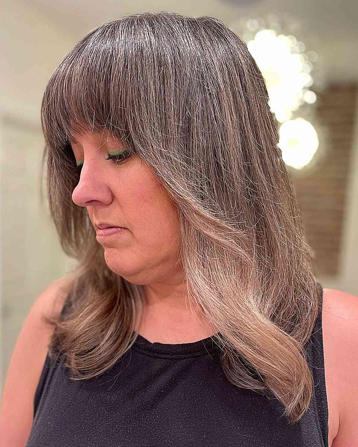 Shoulder-Length Hair With Full Bangs Shoulder-Length Hair With Full Bangs — Winter Hairstyles for Plus Size Women