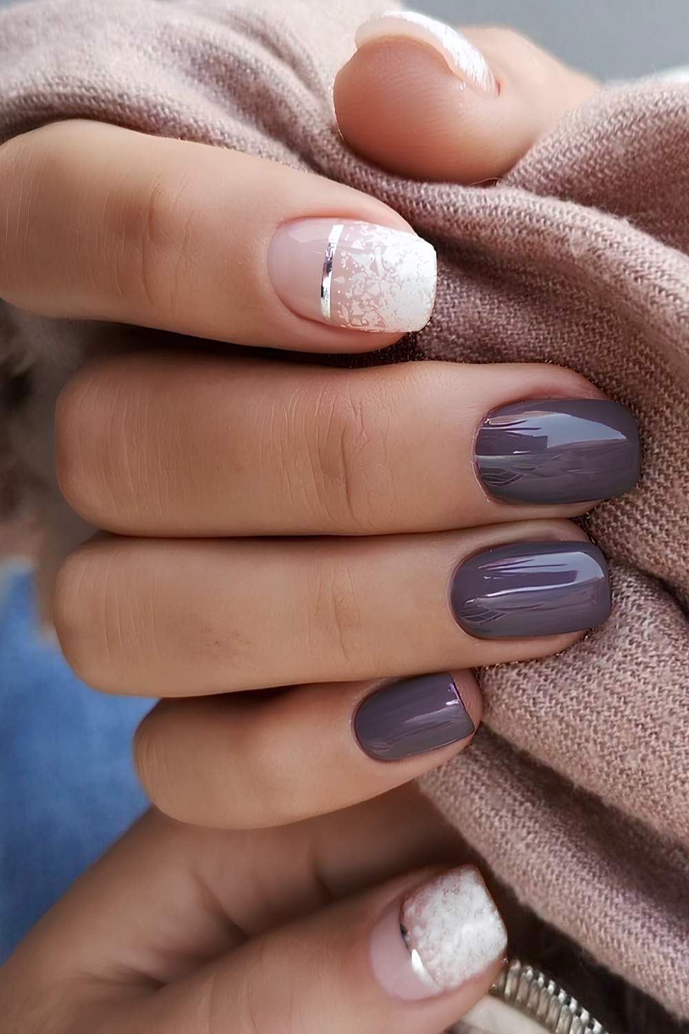Taupe Lace Accent Short Square Taupe Lace Accent Short Square — Winter Nail Colors for Women Over 50