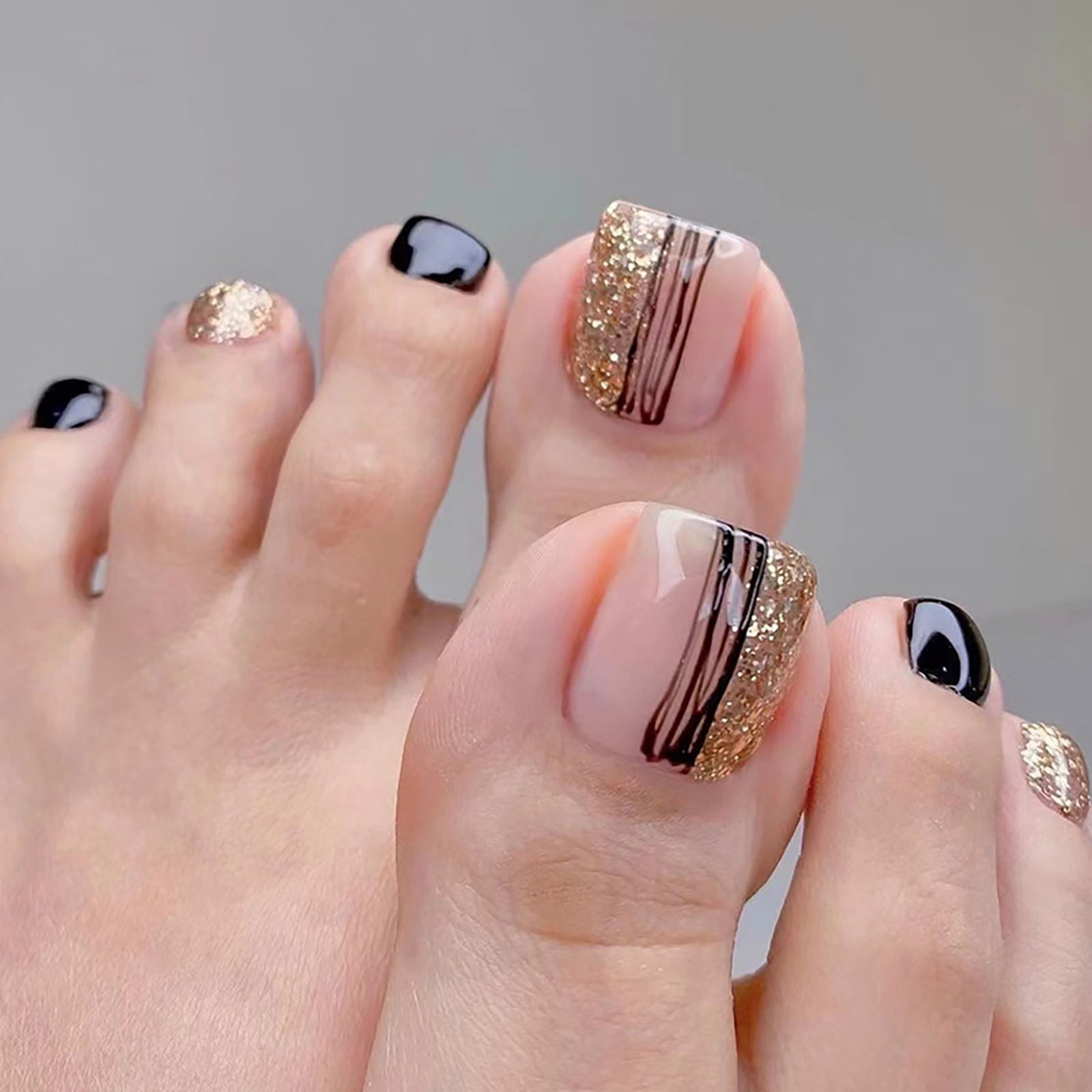 Festive Black, Gold, and Nude Mix Festive Black, Gold, and Nude Mix — Winter Toe Nails