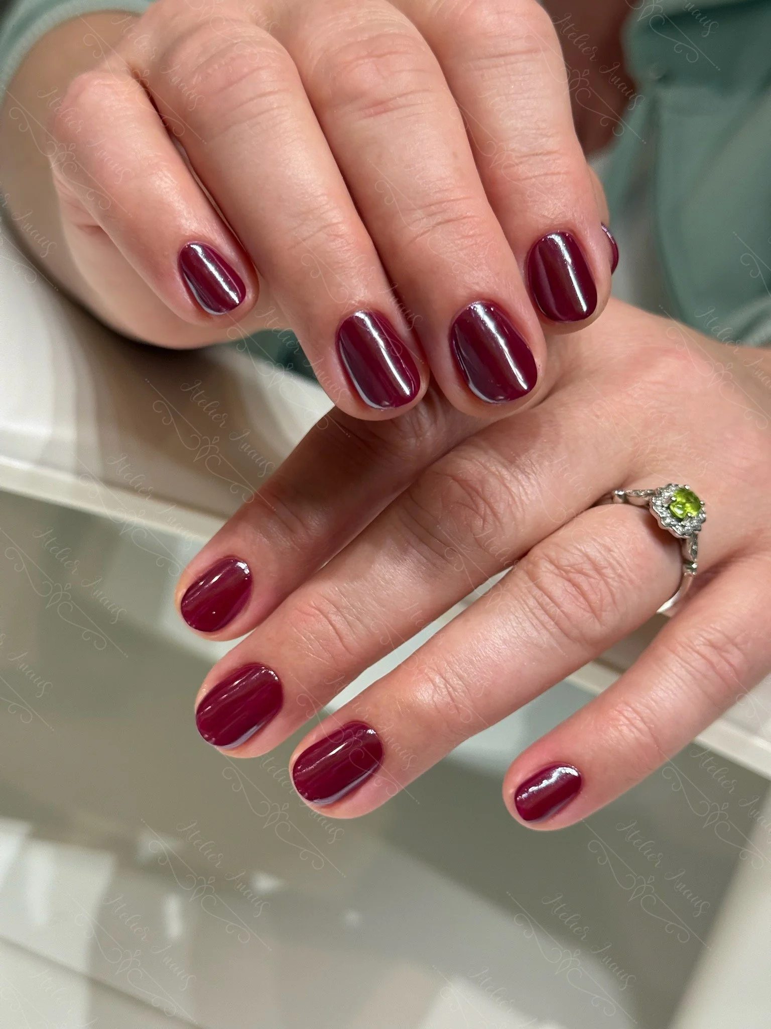 Sparkling Deep Berry Red Short Oval Nails — Burgundy Nails