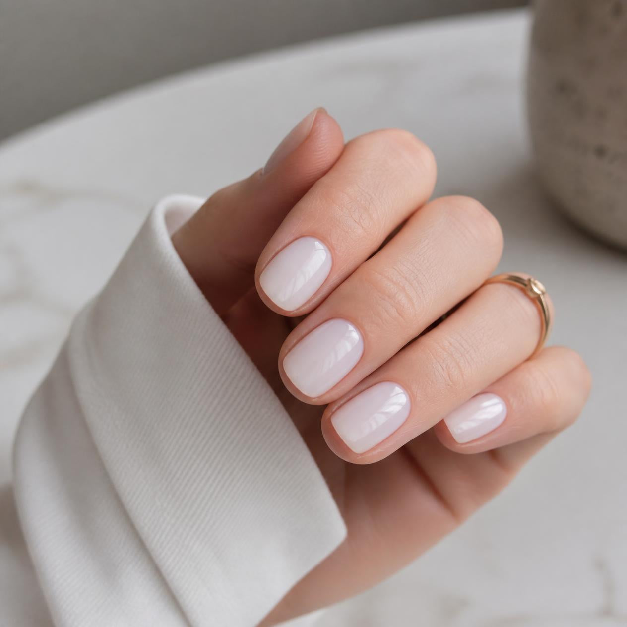 Solid Color Short Oval Sheer Milky White Glossy Solid Color Short Oval Sheer Milky White Glossy — Milky White Nails