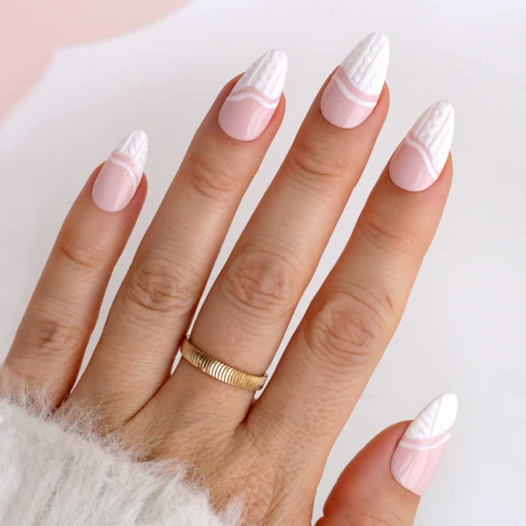 Pale Pink Matte with Realistic Cable Knit Pale Pink Matte with Realistic Cable Knit — Winter Nail Designs