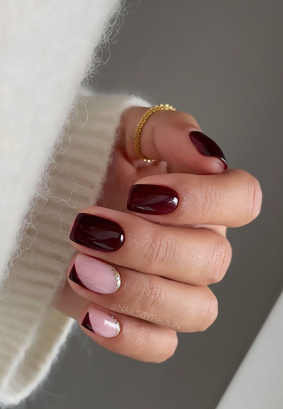 Geometric Color Block Burgundy Square Nails Geometric Color Block Burgundy Square Nails — Classy Winter Nails
