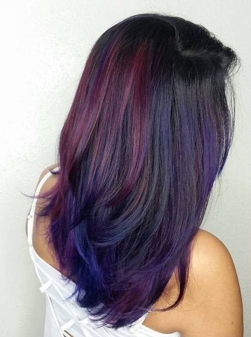 Dark Base With Purple Streaks — Plum Hair Color