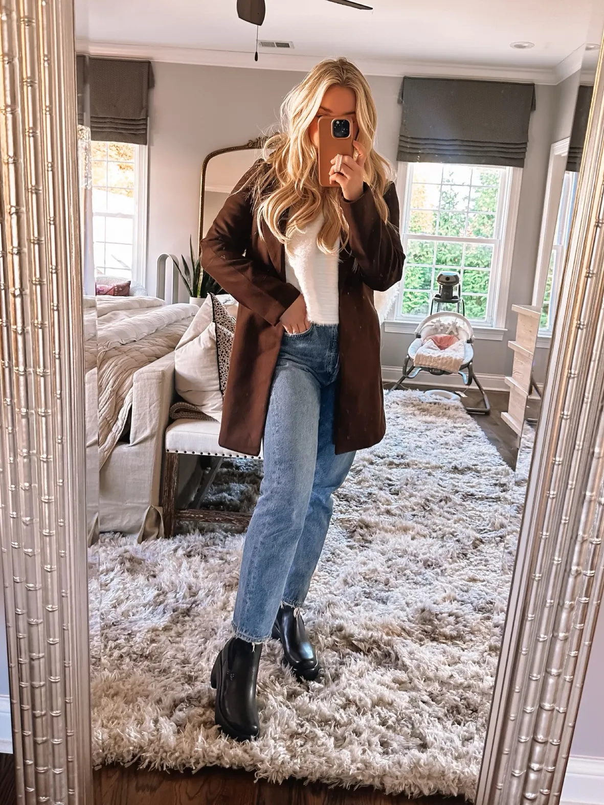 Brown Coat with Fluffy Sweater and Chunky Boots — Brown Coat Outfits
