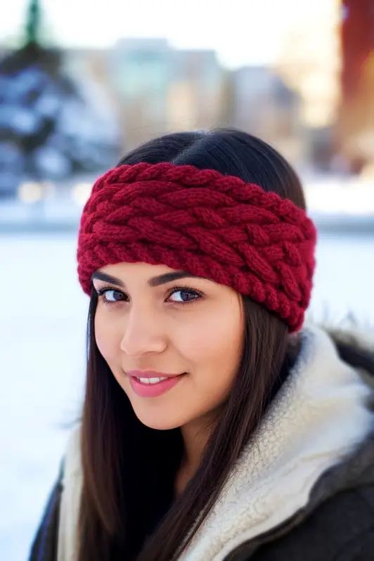 Dark Brown Hair With Chunky Knit Headband — Winter Hairstyles with Headband