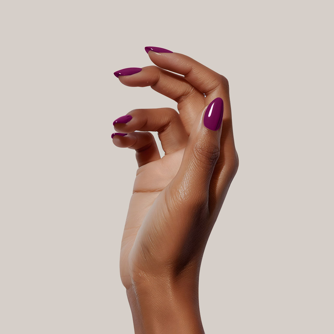Deep Plum Purple Glossy Medium Almond Nails Deep Plum Purple Glossy Medium Almond Nails — Winter Nail Colors for Dark Skin