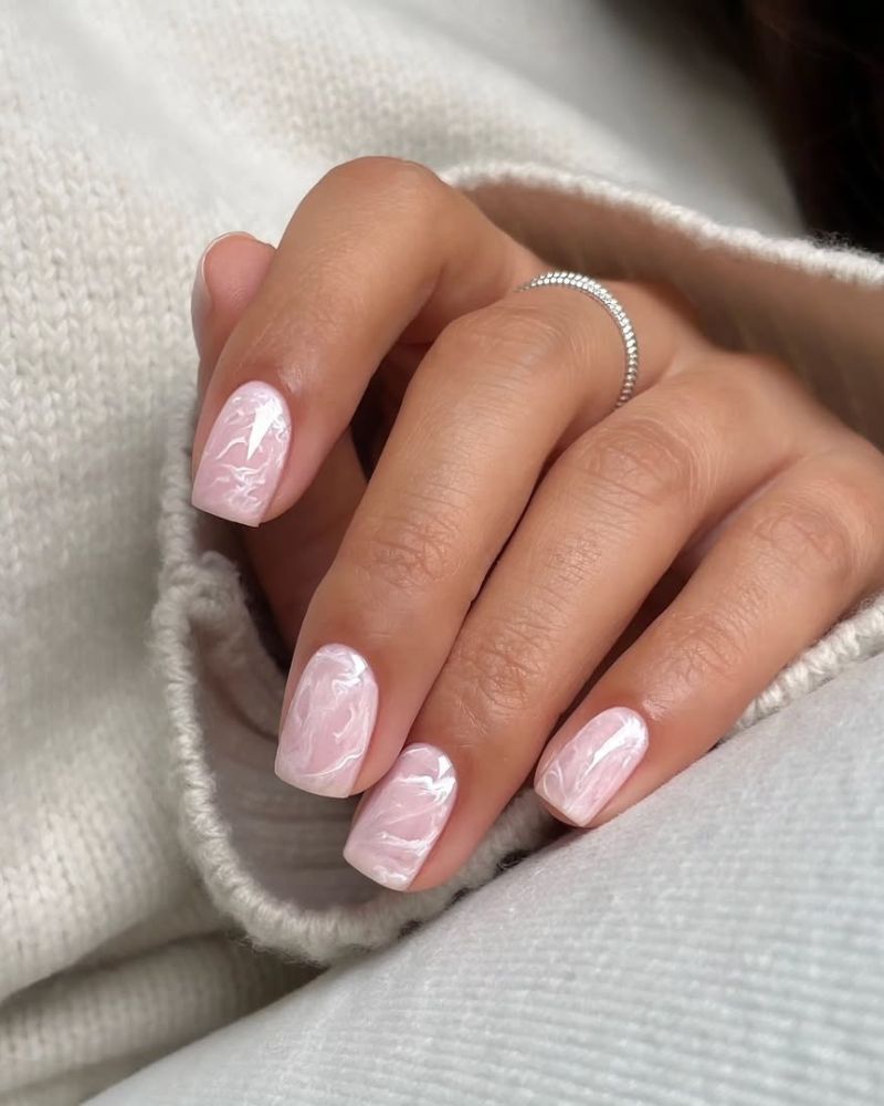 Pale Pink Marble Veining — Winter Marble Nails