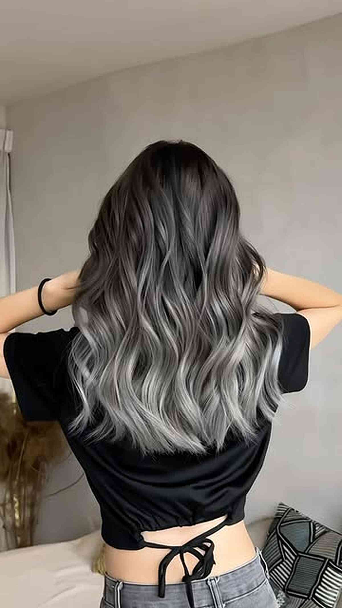 Grey and Silver Balayage on Dark Hair Grey and Silver Balayage on Dark Hair — Winter Balayage