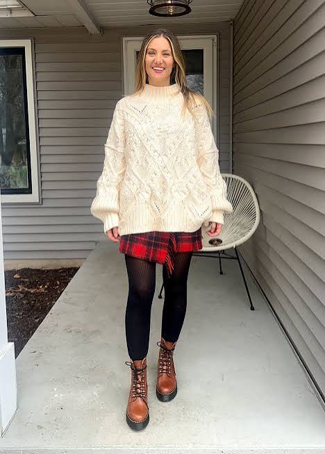 Oversized Knit Meets Plaid Mini Skirt — February Outfits