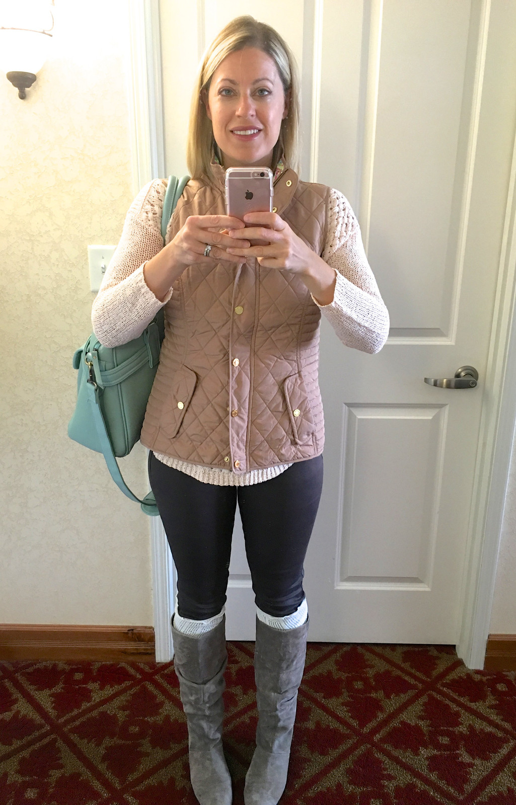 Quilted Vest Layered Over Cable Knit for Textured Warmth Quilted Vest Layered Over Cable Knit for Textured Warmth — Winter Outfits for Moms
