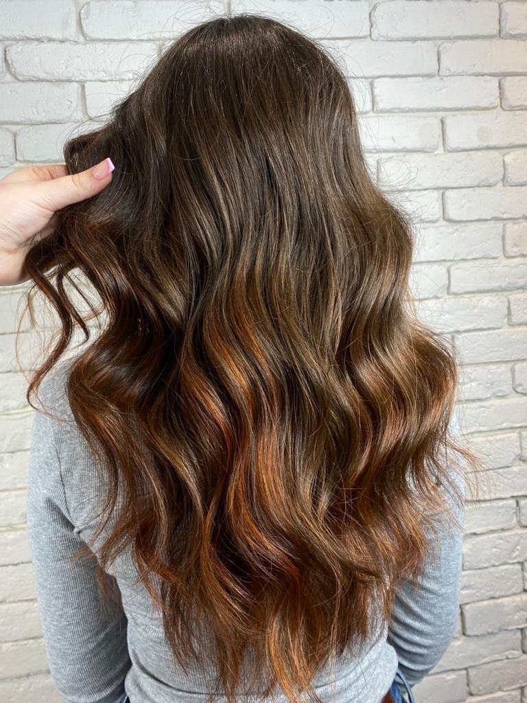 Dark Brown With Copper Auburn — Reverse Balayage