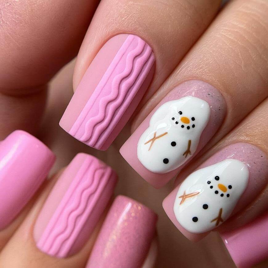 Pink & White Snowman & Cable Knit Mix Pink & White Snowman & Cable Knit Mix — Winter Pink Nails