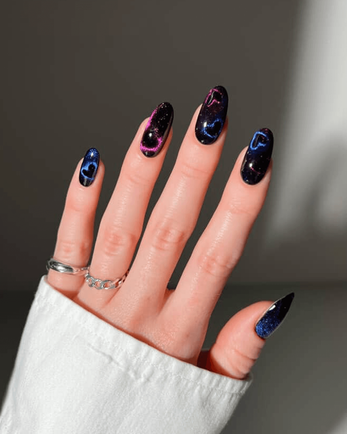 Black Matte Velvet Neon Line Art — Velvet Nails