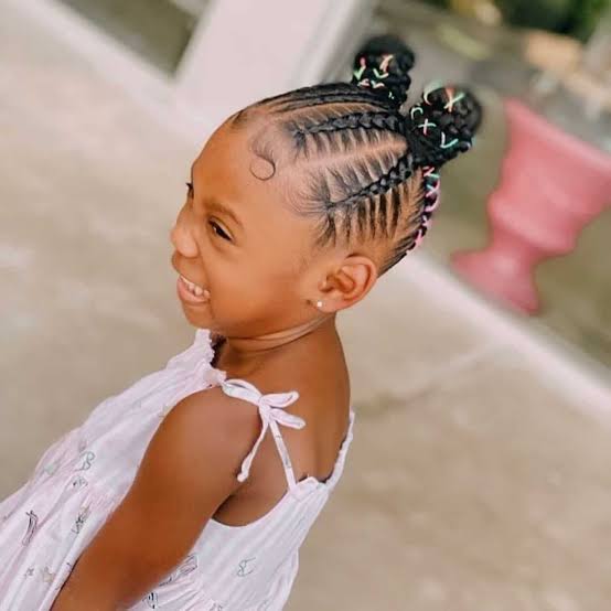 Space Buns with Braids and Colorful Elastics Space Buns with Braids and Colorful Elastics — Winter Hairstyles for Black Kids