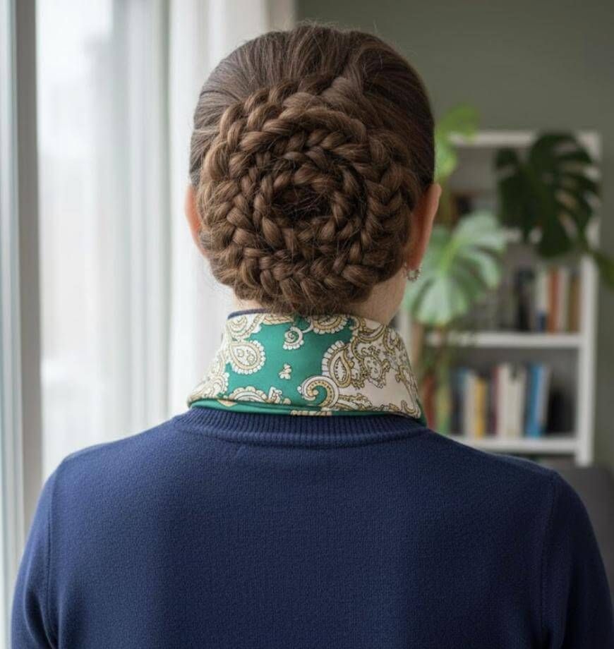 Medium Brown Intricate Braided Bun Medium Brown Intricate Braided Bun — Easy Winter Hairstyles