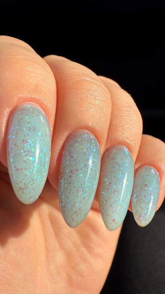 Translucent Blue with Iridescent Glitter Flakes — Icy Blue Nails
