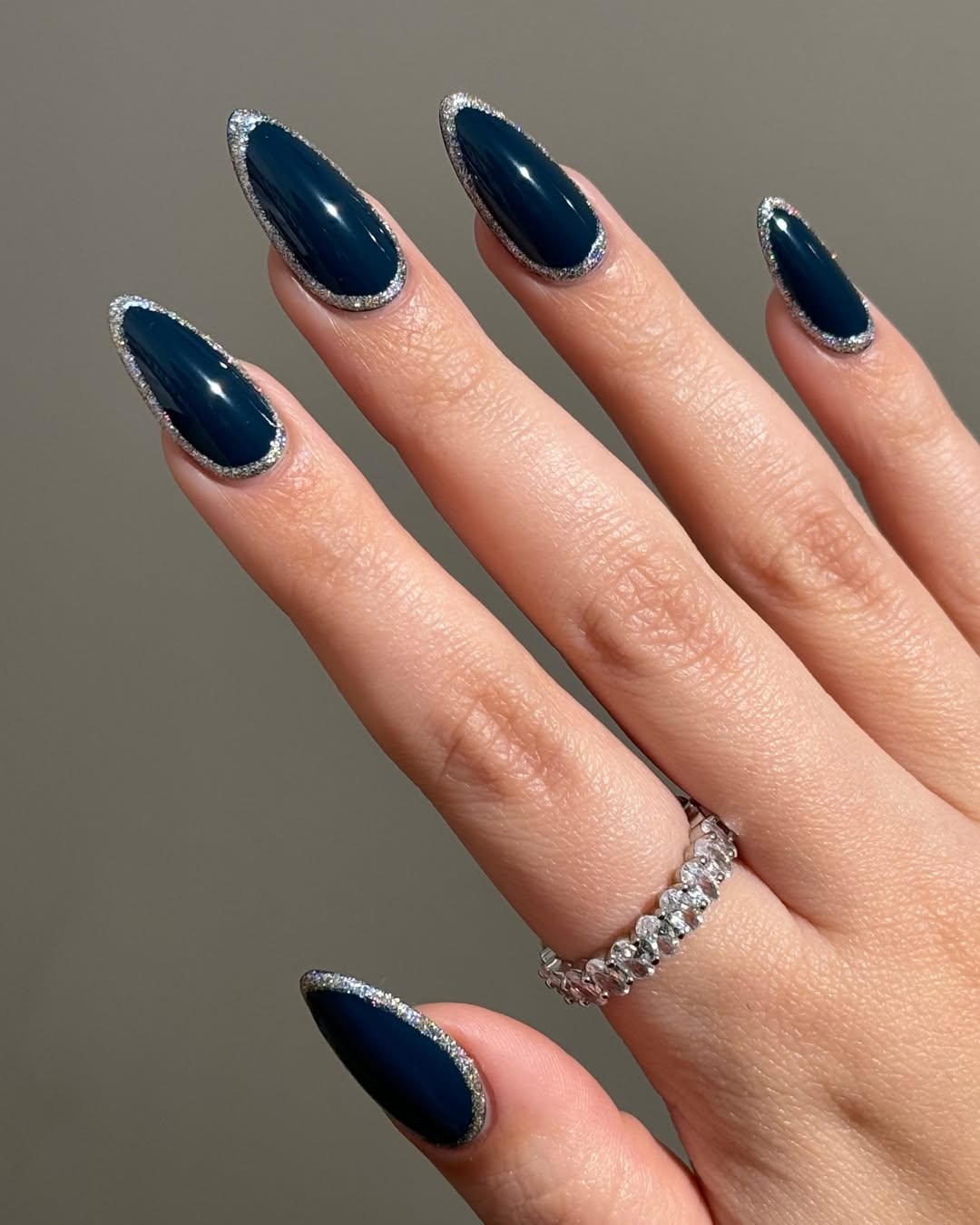 Medium Stiletto Teal Glitter French Tips Medium Stiletto Teal Glitter French Tips — Everyday Winter Nails