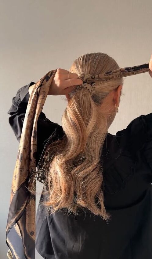 Blonde Ponytail with Scarf Accent Blonde Ponytail with Scarf Accent — Winter Hairstyles with Scarf