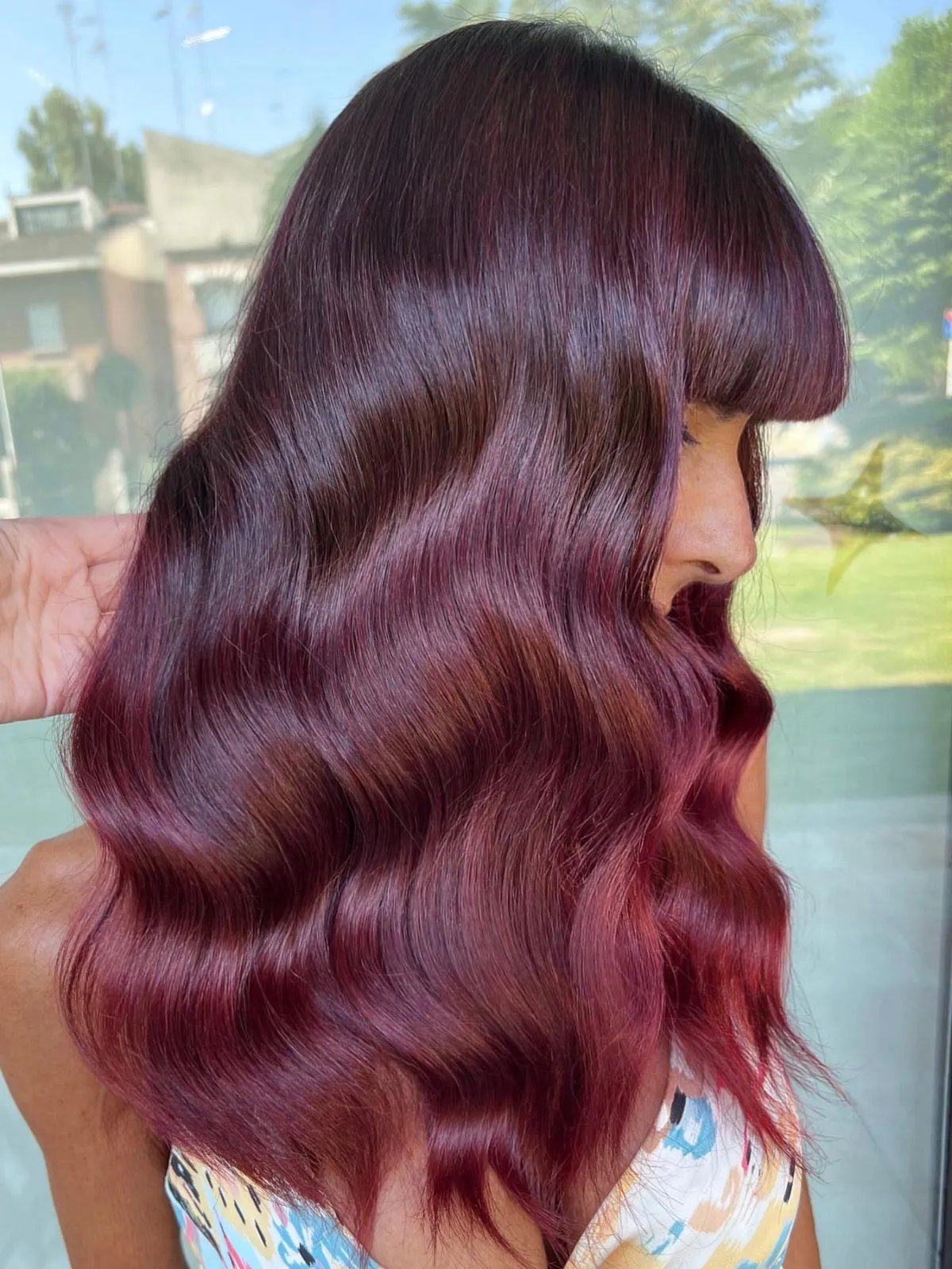 Burgundy With Lighter Red Tones Collarbone Burgundy with Red Tones Burgundy With Lighter Red Tones Collarbone Burgundy with Red Tones — Burgundy Hair Color