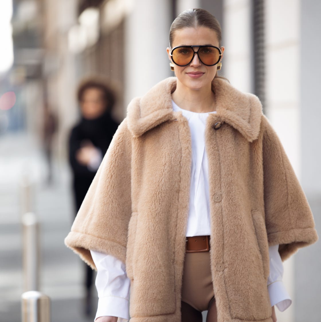 Patchwork Faux Fur Coat with Hoodie and Skirt — Faux Fur Coat Outfits
