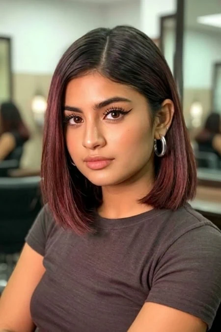 Sharp Chin-Length Blunt Bob — Winter Hairstyles for Round Faces