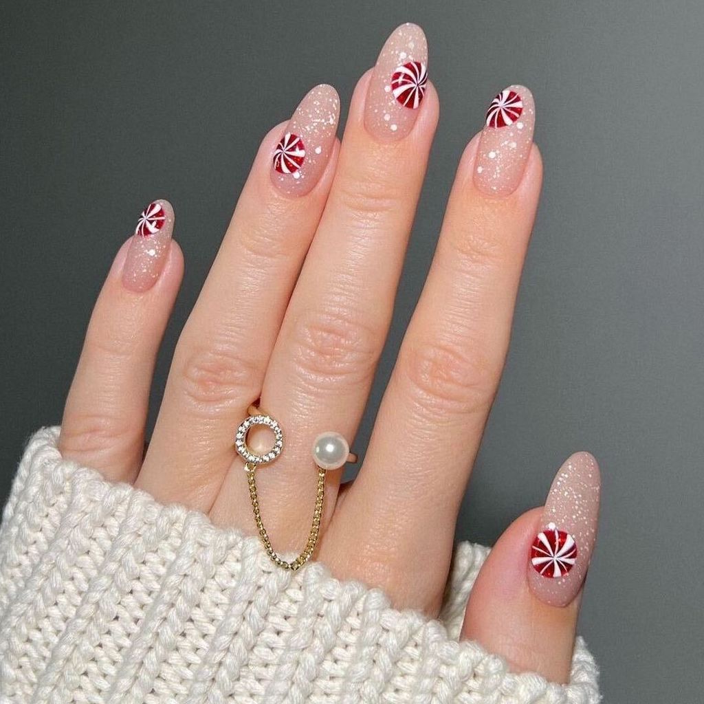 Nude Glitter Peppermint Candy Nude Glitter Peppermint Candy — Winter Nail Colors for Women Over 60