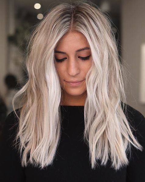 Icy Lob With Beachy Waves — Icy Blonde Hair