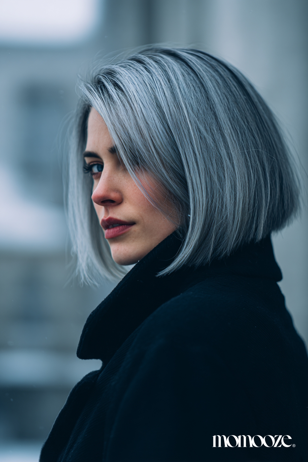 Sharp Gray Bob With Silver Highlights Sharp Gray Bob With Silver Highlights — Winter Haircuts for Gray Hair