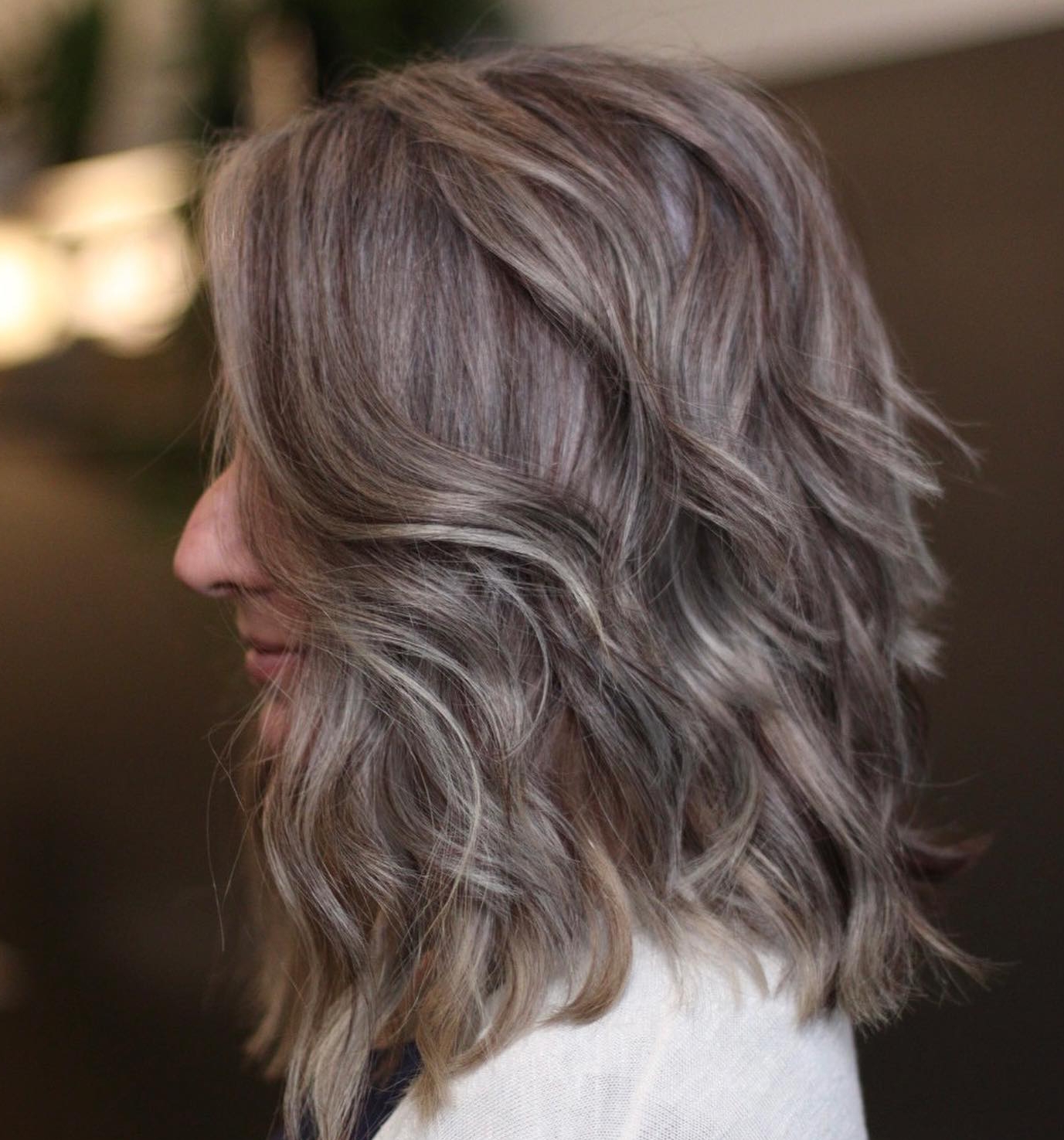 Collarbone Wavy Ashy Highlights — Gray Blending Highlights