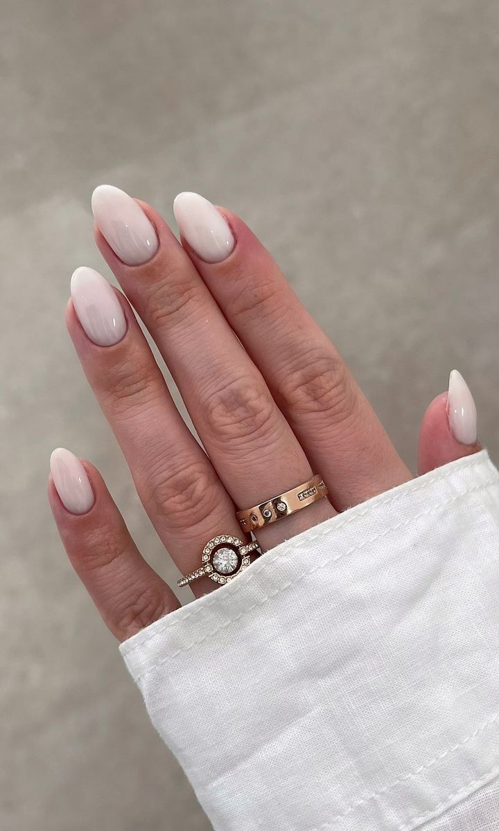 Sheer Milky Pink Almond Nails — Winter Nail Colors for Women Over 40