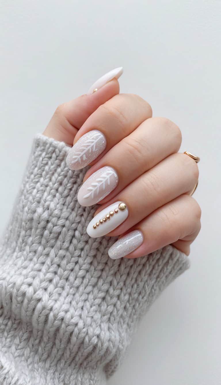 Pale Pink Leaf Bead Oval Nails Pale Pink Leaf Bead Oval Nails — Winter Acrylic Nails