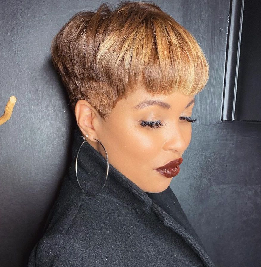 Short Pixie with Honey Blonde Dimension — Winter Hair Colors for Black Women
