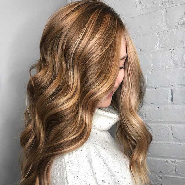 Light Brown With Caramel & Blonde Highlights Light Brown With Caramel & Blonde Highlights — Winter Hair Colors for Curly Hair