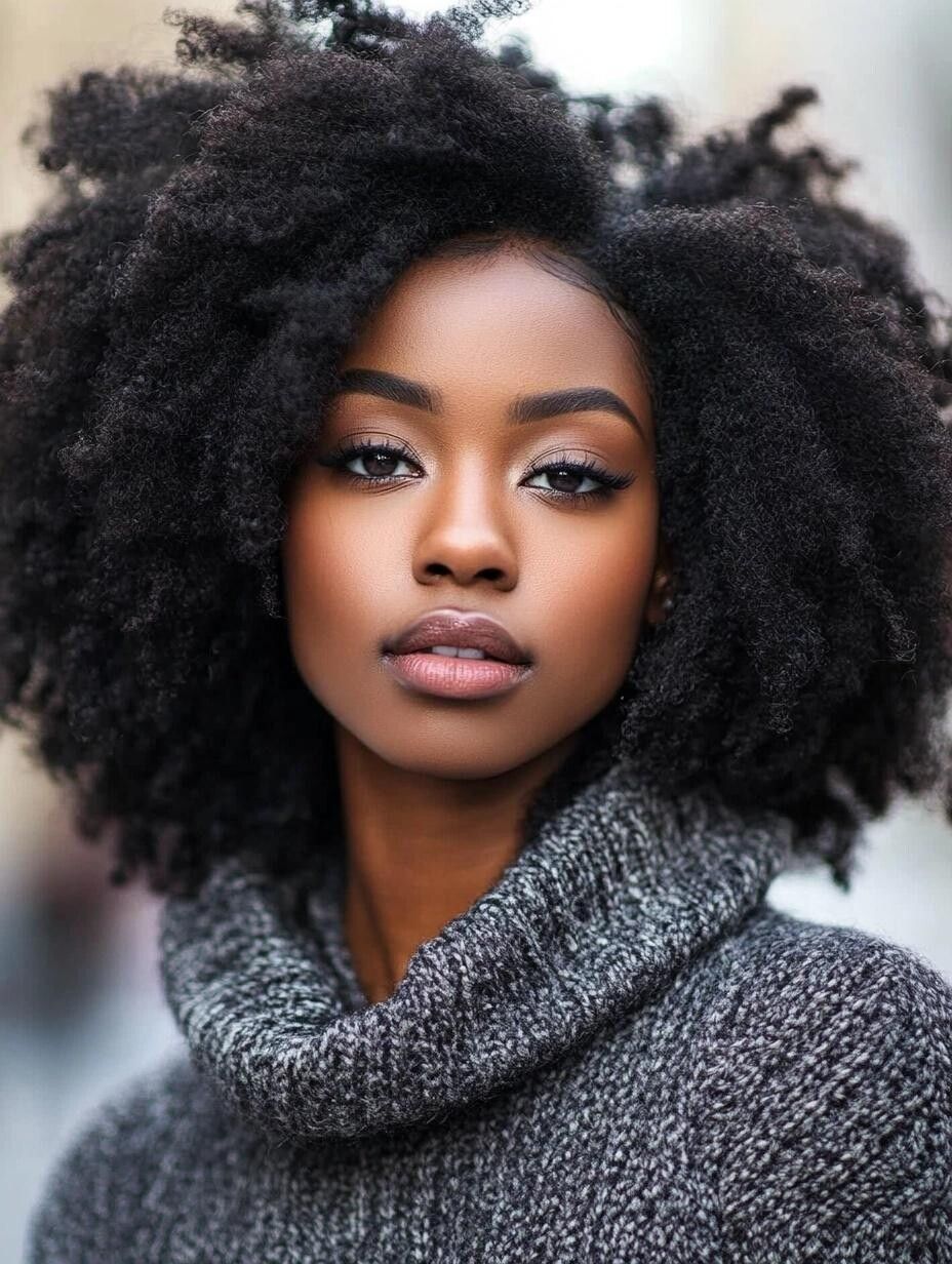 Full Coily Afro With Middle Part — Winter Hairstyles for Black Women