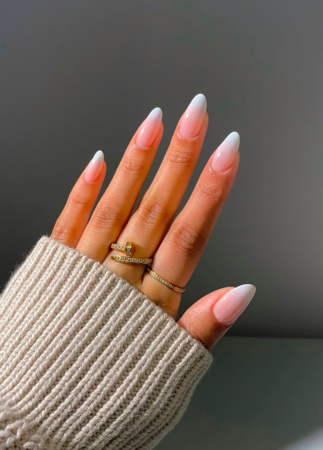 Sheer Pink French Fade Almond Nails Sheer Pink French Fade Almond Nails — Winter Nails