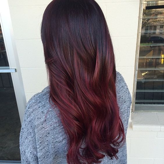 Dark Brown with Deep Red Waves — Winter Ombre Hair