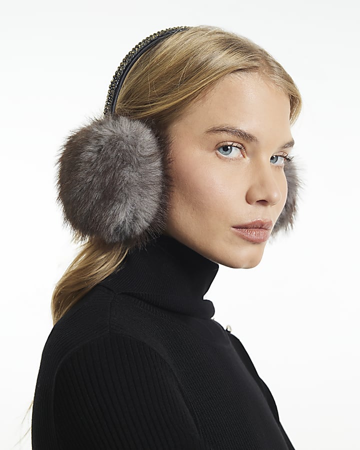 Sophisticated Black Turtleneck with Embellished Grey Earmuffs — Earmuffs Outfits