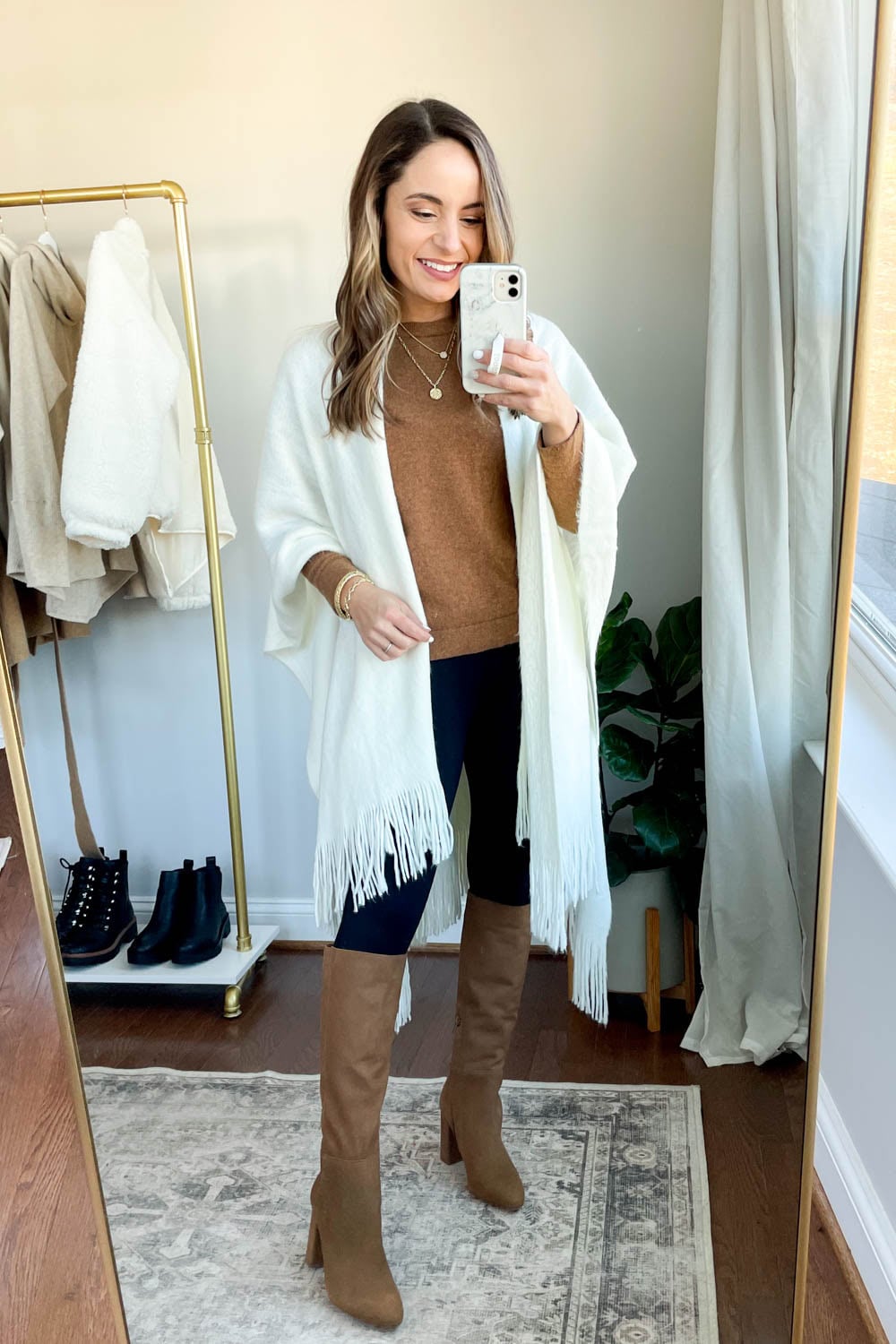 Fringed Poncho and Knee-High Boots for a Bohemian Winter Style — Winter Outfits with Leggings